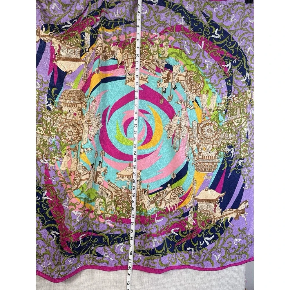 VINTAGE  Japanese Kyoto Silk Scarf Heian Court Procession Hand Rolled Hem 40